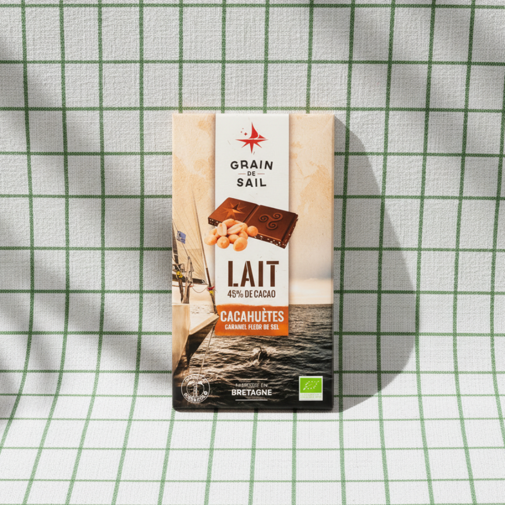 Chocolat Bio Grain de Sail Tablette LAIT Cacahuètes Caramel Fleur de Sel