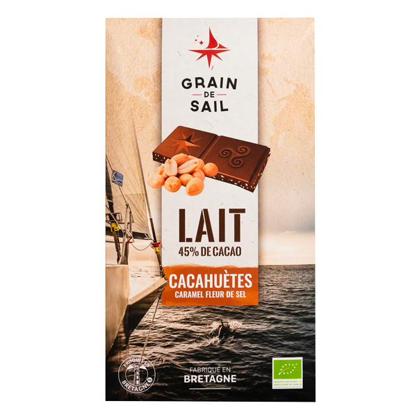 Chocolat Bio Grain de Sail Tablette  LAIT Cacahuètes Caramel Fleur de Sel
