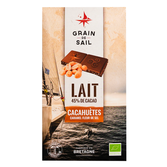 Chocolat Bio Grain de Sail Tablette  LAIT Cacahuètes Caramel Fleur de Sel