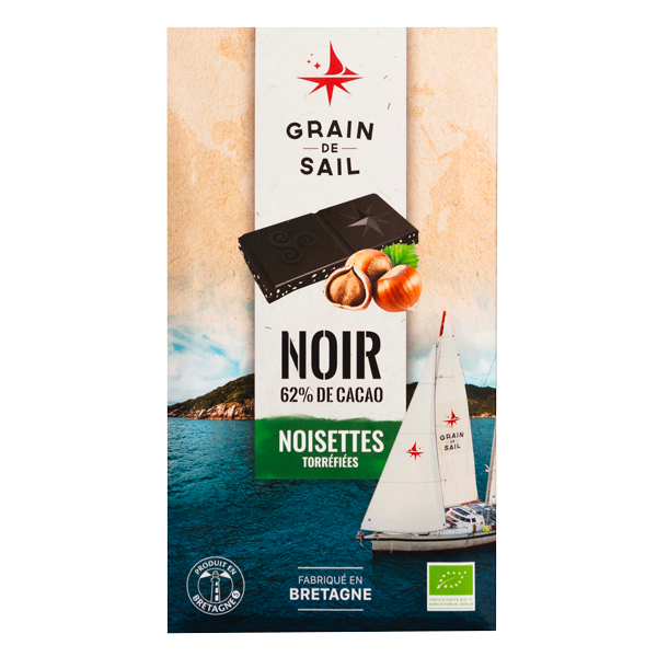 Chocolat Bio Grain de Sail Tablette  Noir noisettes torréfiées
